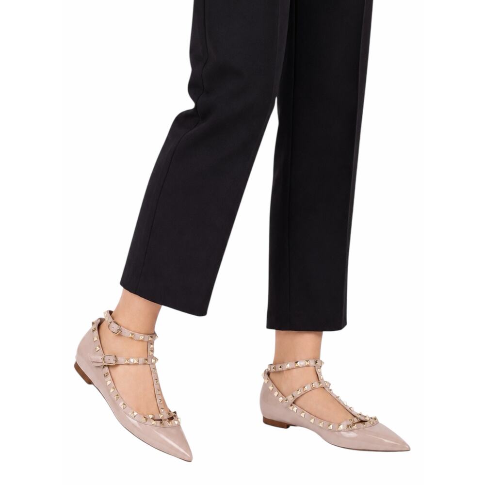 Valentino Garavani Rockstud Caged Patent Leather Flats Pink Size 38.5 - Picture 2 of 14